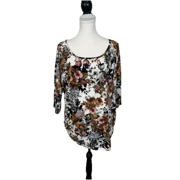 Try! This Knit Top Plus Size 1X Floral Blouse 3/4 Sleeves Pullover Muted Neutral - Picture 9 of 9